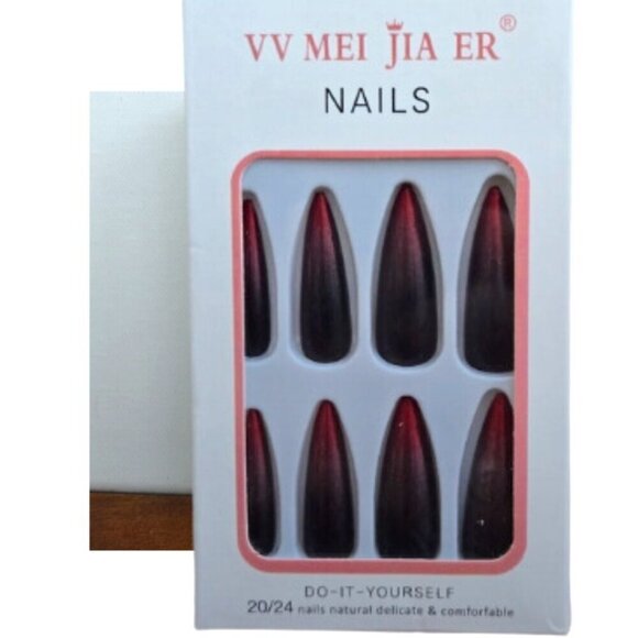 Press On Nails Stiletto Red to Black Ombre NWT - Picture 1 of 3